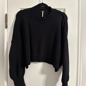 Free People Black Crew Neck Sweater Easy Street Crop Pullover